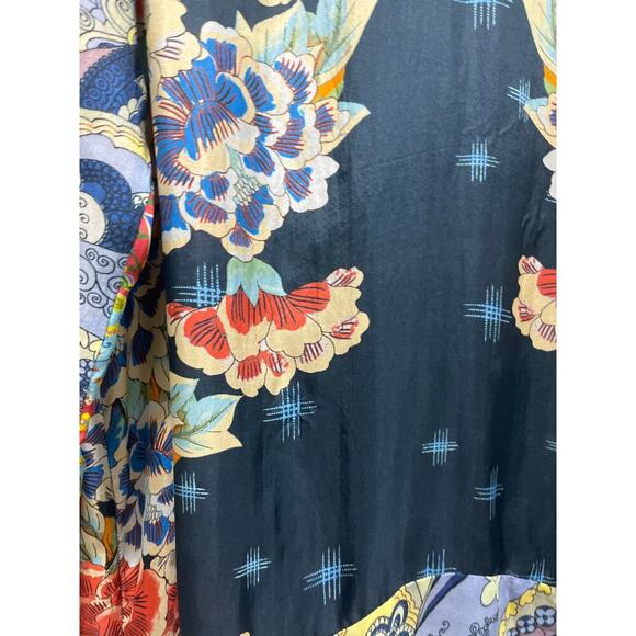 JOHNNY WAS USA Blue 100% Silk Japanese Floral, Long Sleeve Tunic Dress Sz M - Picture 7 of 10